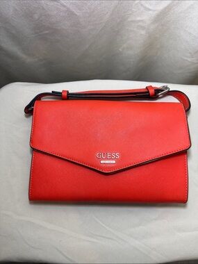 GUESS Red Envelope Crossbody with Black-Trim Strap purse clutch
